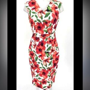 Calvin Klein Women's Printed V-Neck Sheath Dress (8, Hibiscus Multi)